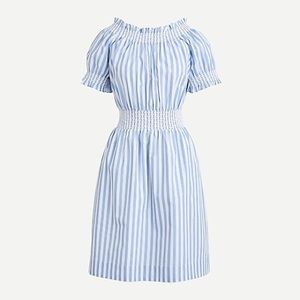 NWT Smocked Puff-Sleeve Cotton Poplin Dress